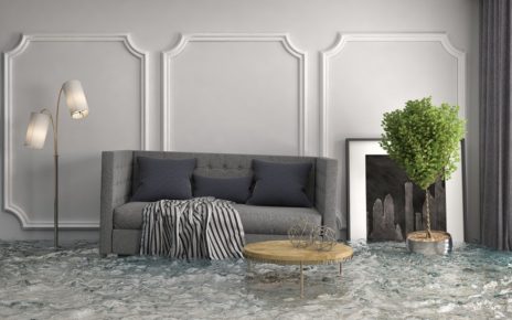 interior of the house flooded with water. 3d illustration